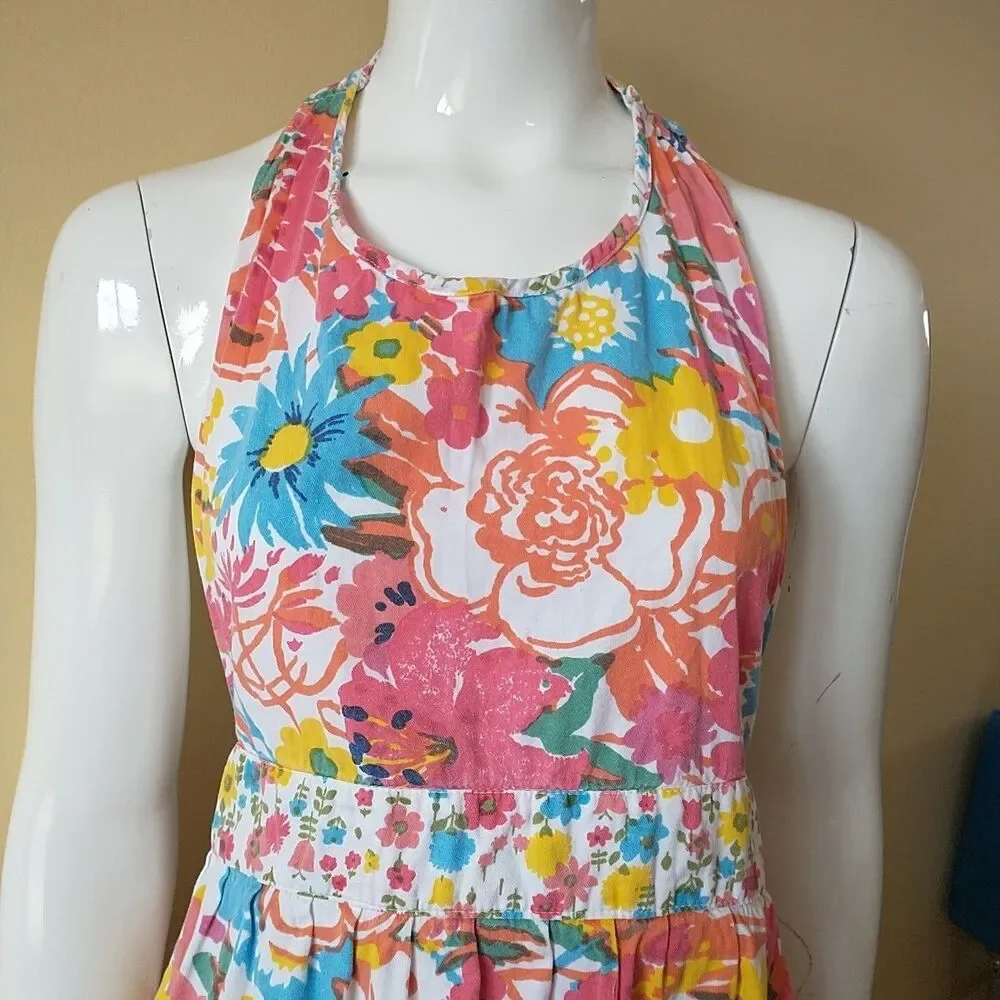 Sur La Tabla Apron Womens Floral 100% Cotton Halter Ties Pockets Bib Colorful